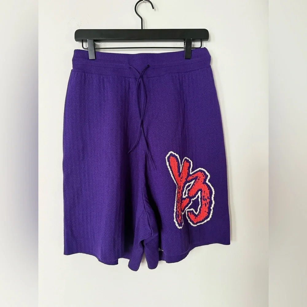 NWT Y-3 Yohji Yamamoto Knit Logo Shorts in Purple